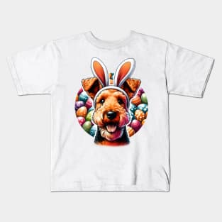 Welsh Terrier with Bunny Ears Welcomes Easter Joy Kids T-Shirt